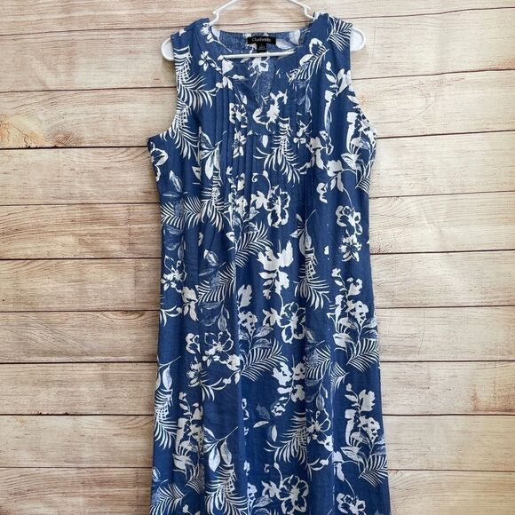CHADWICKS LINEN BLEND MAXI DRESS IN BLUE AND WHITE FLORAL - Picture 2 of 7